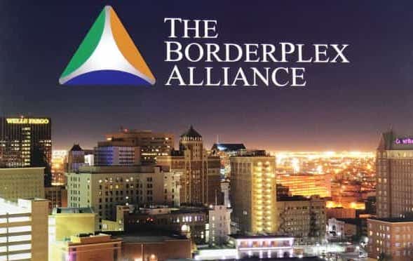 El Paso Texas at Night with Borderplex Alliance logo at top