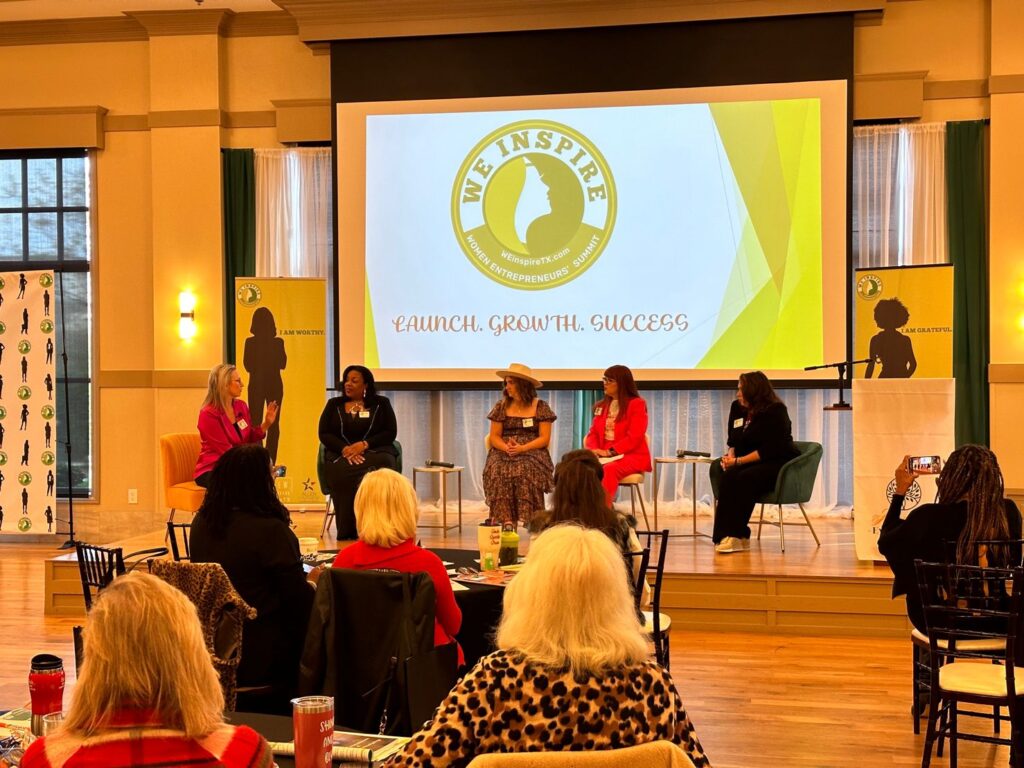 Power panel of Women business owners discussing challenges at WEInspireTX 2022.